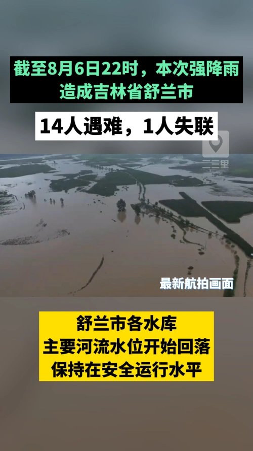 截至8月6日22时，本次强降雨造成吉林省舒兰市14人遇难，1人失联